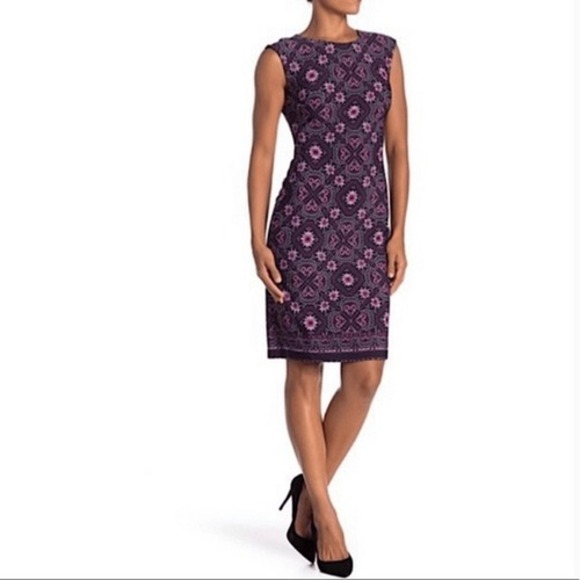 Vince Camuto Dresses & Skirts - Vince Camuto Dress Women's 6‎ Black/Purple/Pink Floral Short Cap Sleeve Sheath